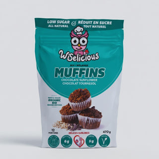 Délices sublimes - Widelicious | mélange à muffins chocolat & tournesol | 6g protéines, végane & faible en sucre