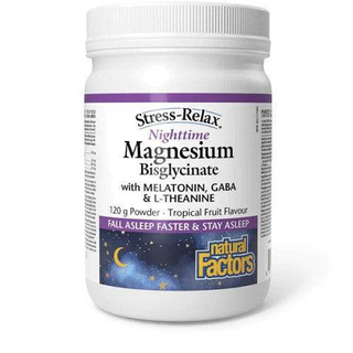 Natural factors - Stress relax bisglycinate de magnésium nuit (fruits tropicaux) - 120g