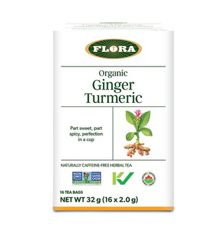 Flora - thé au gingembre et au curcuma biologique 16 sachets.