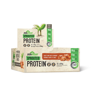 Iron vegan - boite de barres de proteines germées / caramel sucré salé -  12 x 64g