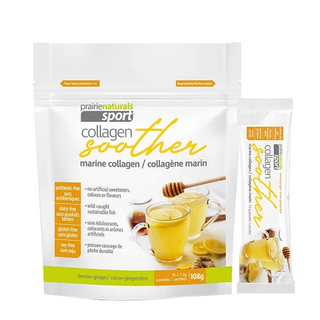 Prairie naturals - sport collagen soother marine collagen lemon ginger 15 x 8.2g packets