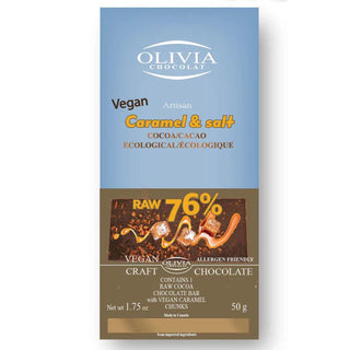 Olivia - chocolat caramel et sel 76% cru - 50g