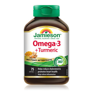 Jamieson - Omega-3 + curcuma, sans goût de poisson - 75 gél.