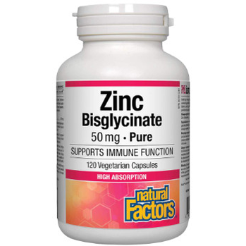 Natural factors Zinc Bisglycinate, 120 capsules végétales