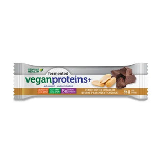 Genuine health - protéines+ fermentées végétaliennes bio : beurre d'arachides et chocolat -barre (55g)