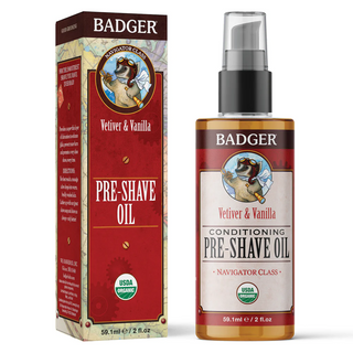 Badger - huile de prérasage huile d'olive extra vierge et huile de baobab certifiée biologique 59 ml.