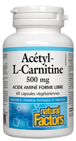 Acétyl-L-Carnitine 500 mg -Natural Factors -Gagné en Santé