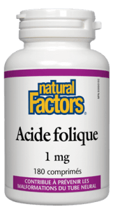 Acide folique 1 mg -Natural Factors -Gagné en Santé
