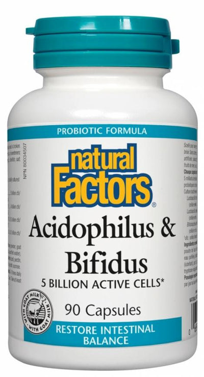 Acidophilus et Bifidus | 5 milliards de cellules actives | 10 milliards de cellules actives -Natural Factors -Gagné en Santé