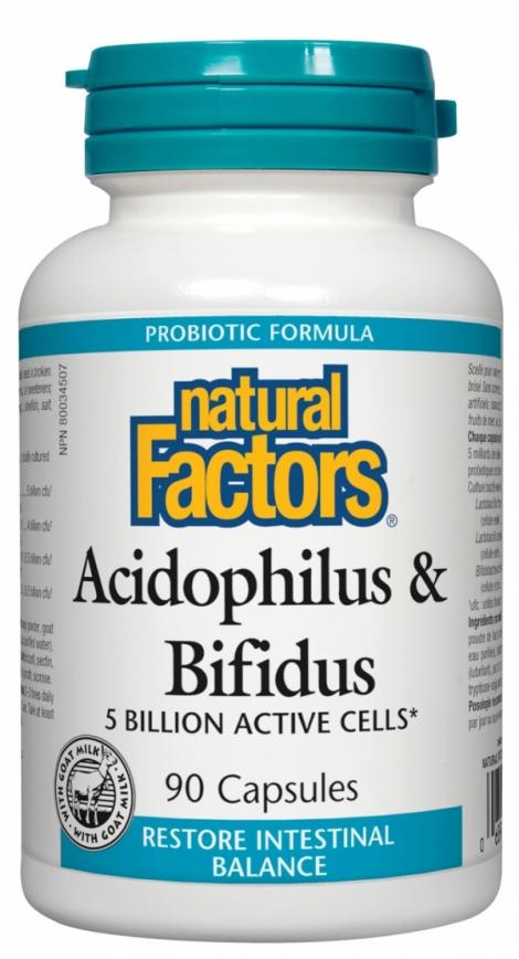 Acidophilus et Bifidus | 5 milliards de cellules actives | 10 milliards de cellules actives -Natural Factors -Gagné en Santé
