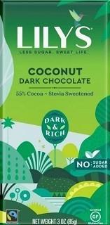 Chocolat noir noix de coco -Lily's -Gagné en Santé