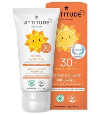 Crème solaire minérale FPS 30, Fleur de vanille -Attitude -Gagné en Santé