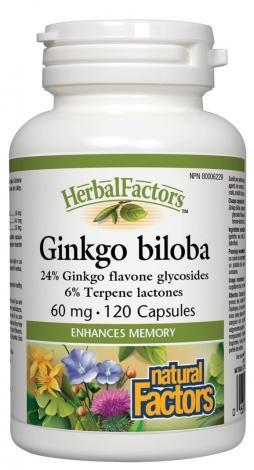 Ginkgo Biloba 60mg- Renforce la mémoire | HerbalFactors® -Natural Factors -Gagné en Santé