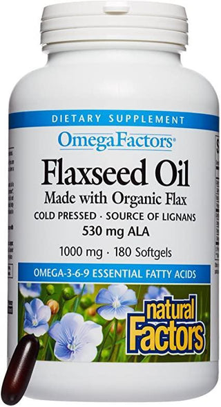 Huile de lin certifiée biologique 1 000 mg | OmegaFactors® -Natural Factors -Gagné en Santé