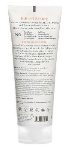 Lotion pour le corps jasmin et vanille -Derma e -Gagné en Santé