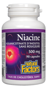 Niacine Hexanicotinate d’inositol 500 mg -Natural Factors -Gagné en Santé