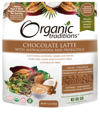 Organic Chocolate Latte with Ashwagandha and Probiotics -Organic Traditions -Gagné en Santé