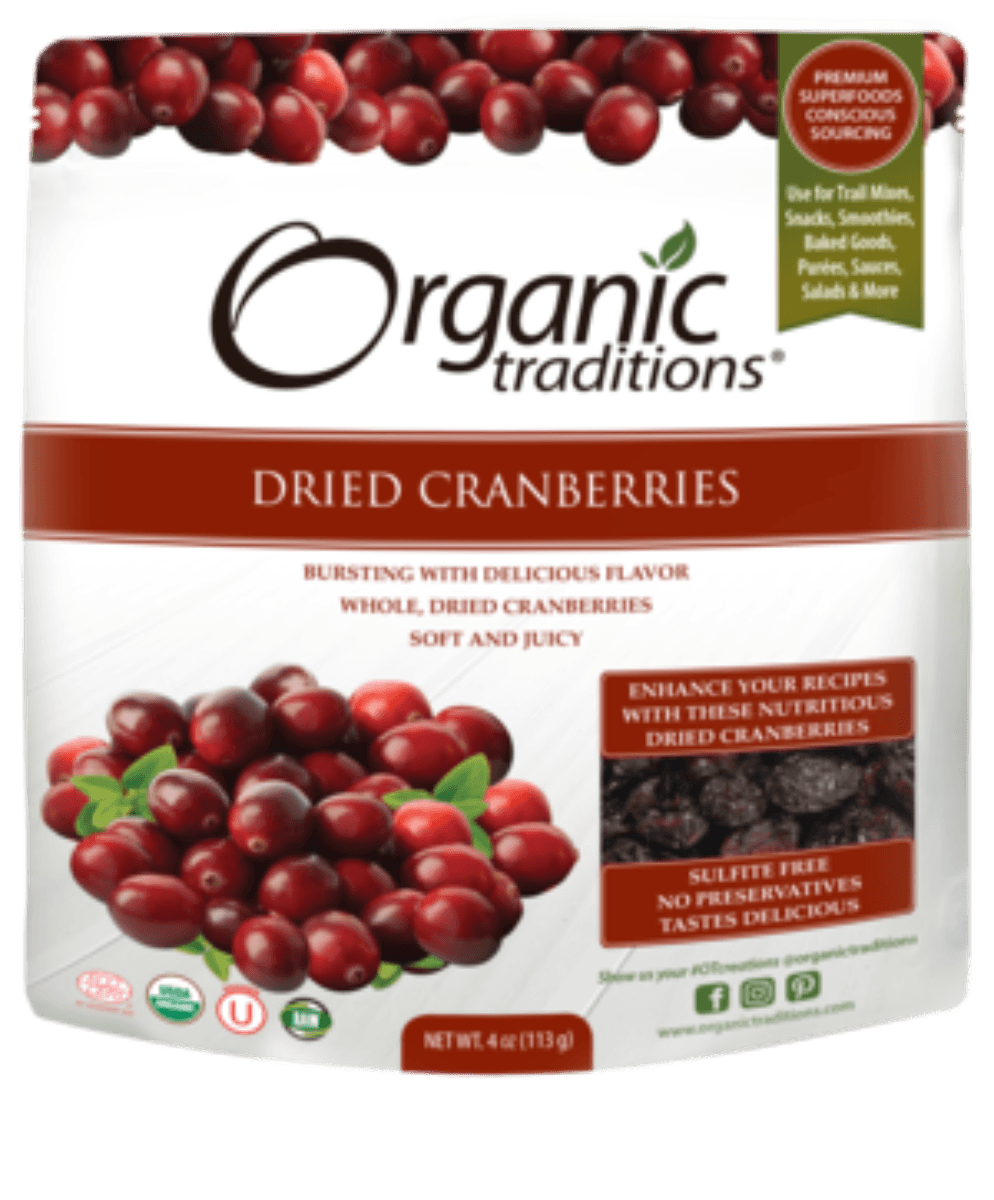Organic Dried Cranberries Infused with Apple Juice -Organic Traditions -Gagné en Santé