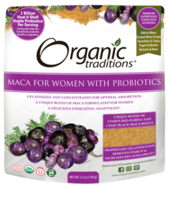 Organic Maca pour femmes avec probiotiques -Organic Traditions -Gagné en Santé