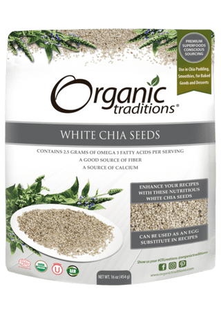 Organic White Chia Seeds 454 g -Organic Traditions -Gagné en Santé