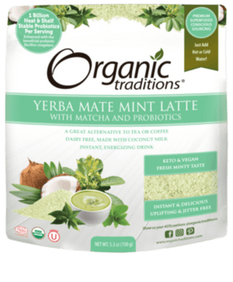 Organic Yerba Mate Mint Latte with Matcha and Probiotics -Organic Traditions -Gagné en Santé