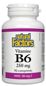 Vitamine B6 250 mg · Plus 50 mg C -Natural Factors -Gagné en Santé