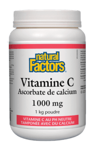 Vitamine C 1 000 mg Poudre d'ascorbate de calcium -Natural Factors -Gagné en Santé