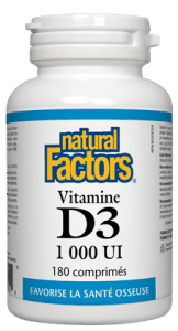 Vitamine D3 1000 IU - Comprimés -Natural Factors -Gagné en Santé