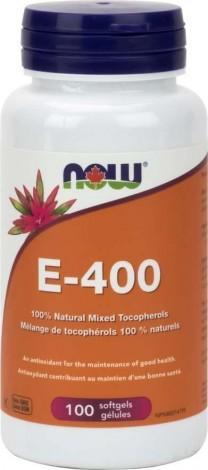 Vitamine E-400 UI Tocophérols mélangés -NOW -Gagné en Santé