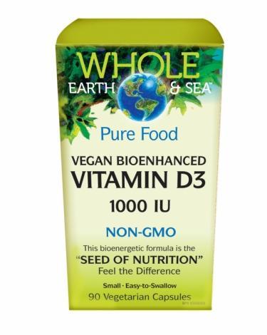 Whole Earth & Sea™ | Vitamine D3 Bio-Végétalienne 1000 UI -Natural Factors -Gagné en Santé