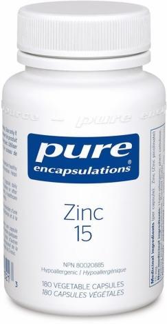 Zinc 15 - Une bonne santé -Pure encapsulations -Gagné en Santé